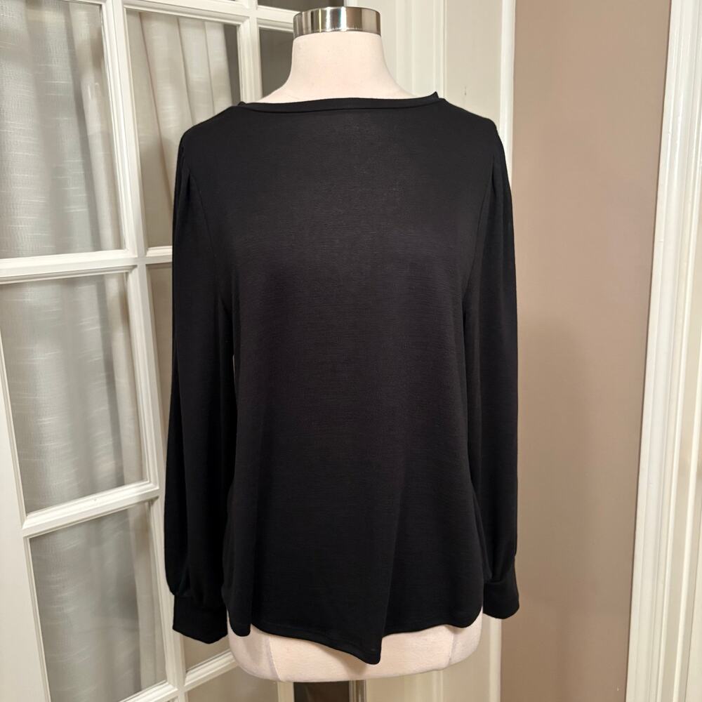 Banana Republic Luxespun Black Long Sleeve Pleated‎ Shoulder Top Women’s M